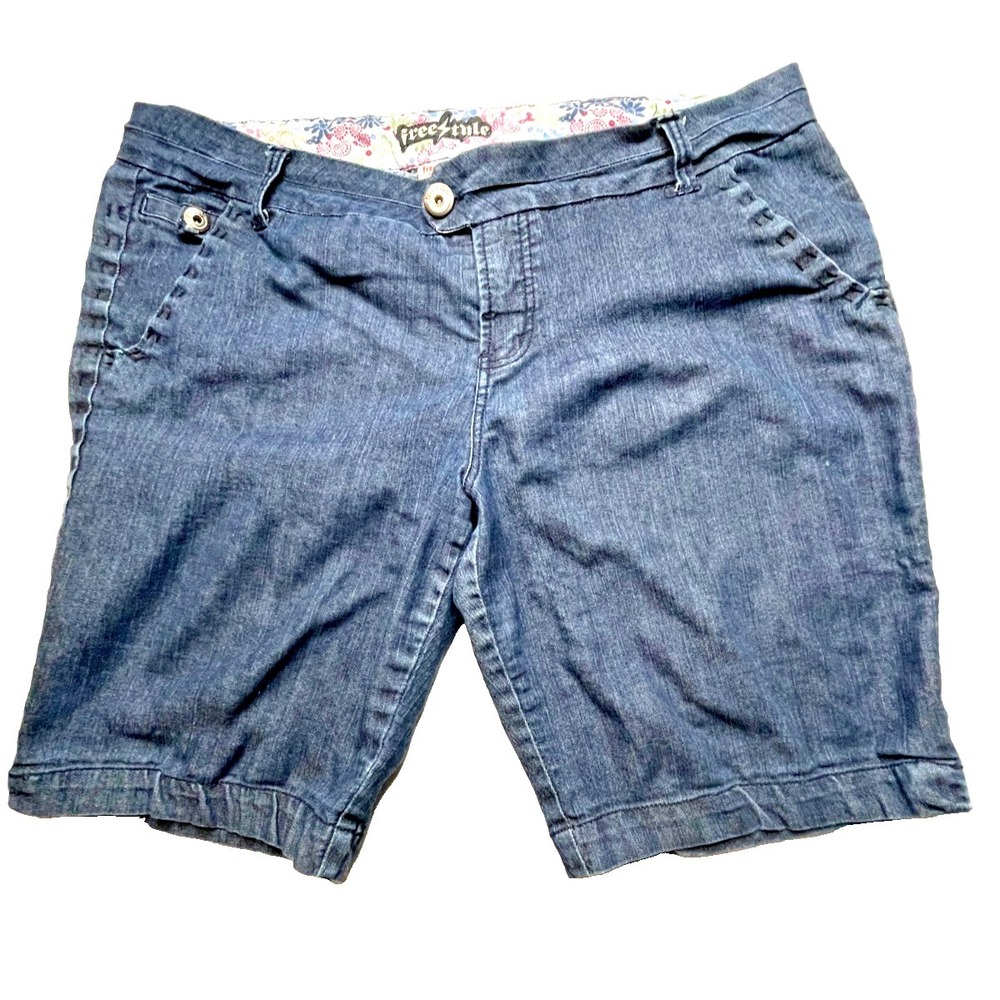 Freestyle Revolution Denim Skirt Womens 20 Plus Size Indigo Blue Stretch Midi